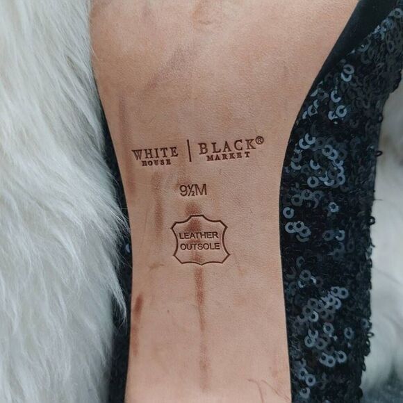 WHITE HOUSE BLACK MARKET Sequin Black Stiletto Pump Heels Leather size 9.5 - Picture 5 of 6